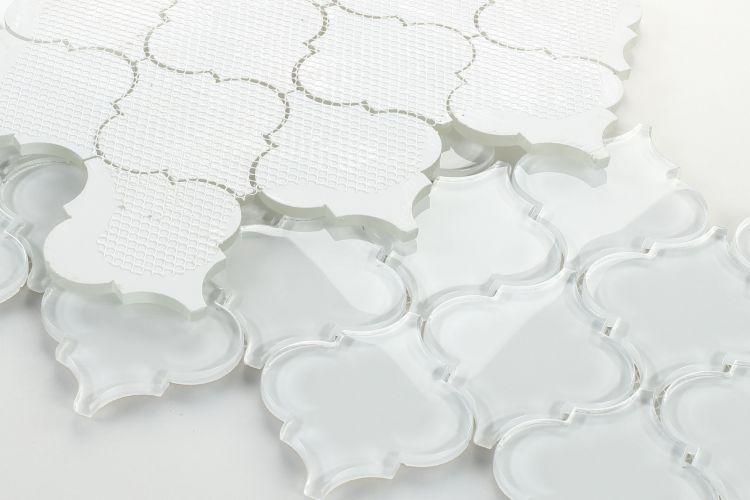 Kendra White Shining Arabesque Glass Tile (Pool Rated) Tilezz 