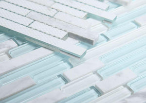 Linear Carrara Turquoise Glass Brick Mosaic Tilezz 