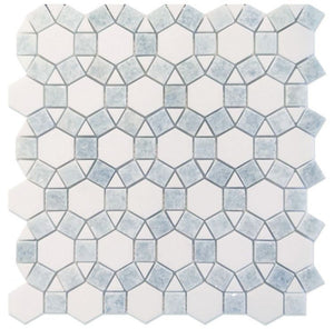 Geometry Thassos White & Azul Celeste ( Blue ) Marble Mosaic Tile Stone Tilezz 