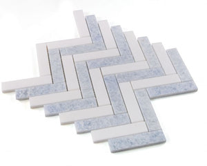 Thassos White & Azul Celeste ( Blue ) Herringbone 1X4 Mosaic Polished Stone Tilezz 