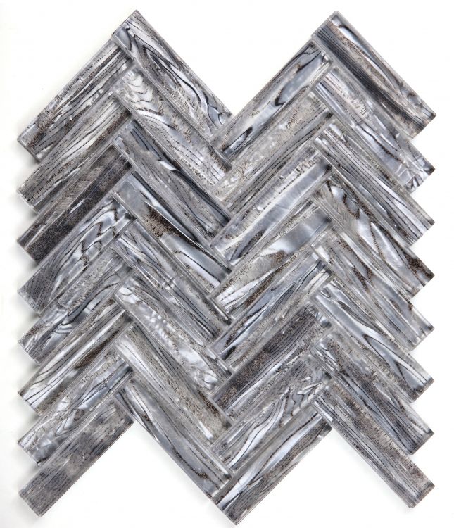 Silver Shell Glass 1x4 Herringbone Mosaic Stone Tilezz 