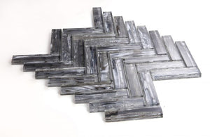 Silver Shell Glass 1x4 Herringbone Mosaic Stone Tilezz 