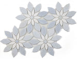 Load image into Gallery viewer, Thassos White and Azul Celeste (Blue) Daisy Flowers Mosaic Tilezz 
