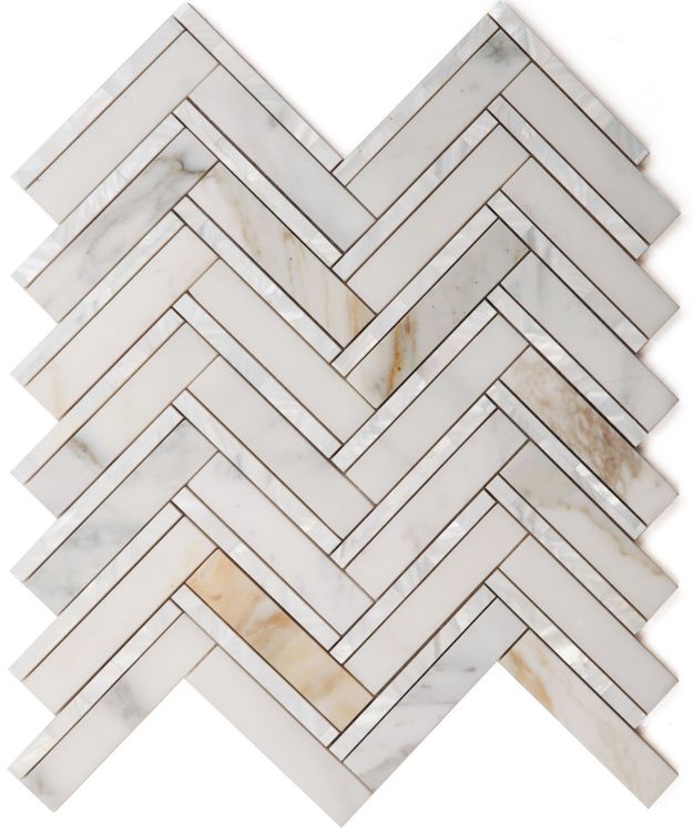 Calacatta Gold & Mother of Pearl Herringbone 1X4 Mosaic Polished Stone Tilezz 