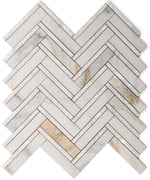 Load image into Gallery viewer, Calacatta Gold &amp; Mother of Pearl Herringbone 1X4 Mosaic Polished Stone Tilezz 

