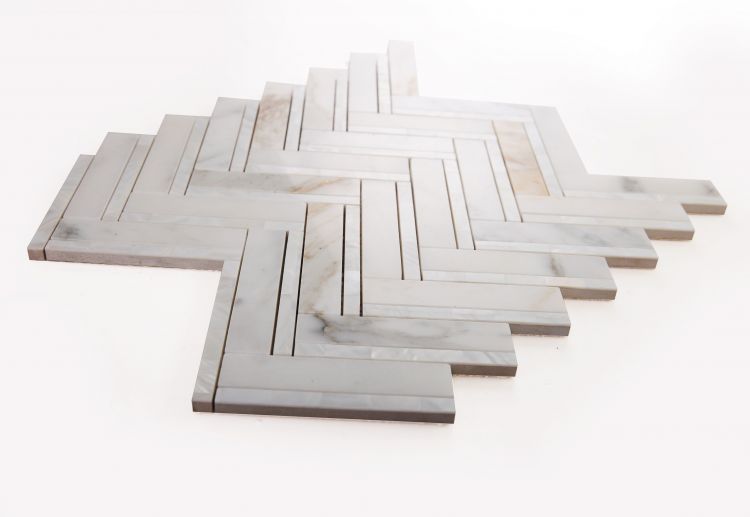 Calacatta Gold & Mother of Pearl Herringbone 1X4 Mosaic Polished Stone Tilezz 