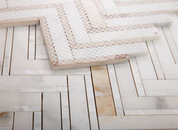 Calacatta Gold & Mother of Pearl Herringbone 1X4 Mosaic Polished Stone Tilezz 