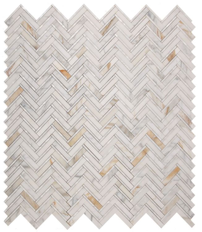 Calacatta Gold & Mother of Pearl Herringbone 1X4 Mosaic Polished Stone Tilezz 