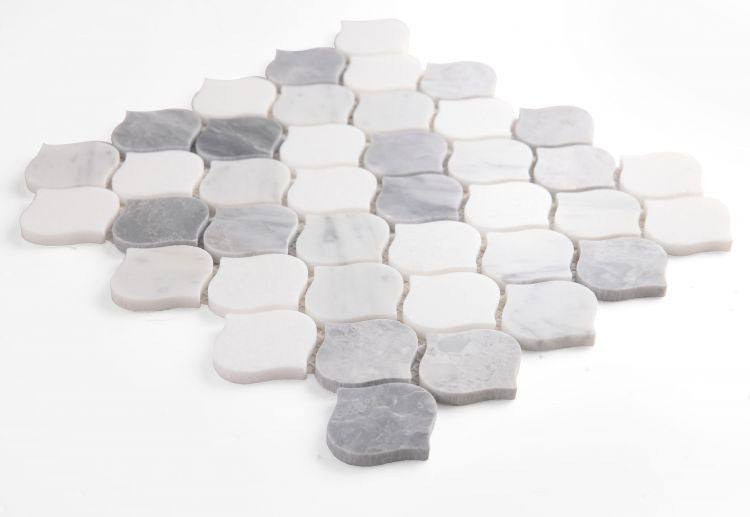 Carrara White & Bardiglio Mini Lantern Mosaic Polished Stone Tilezz 