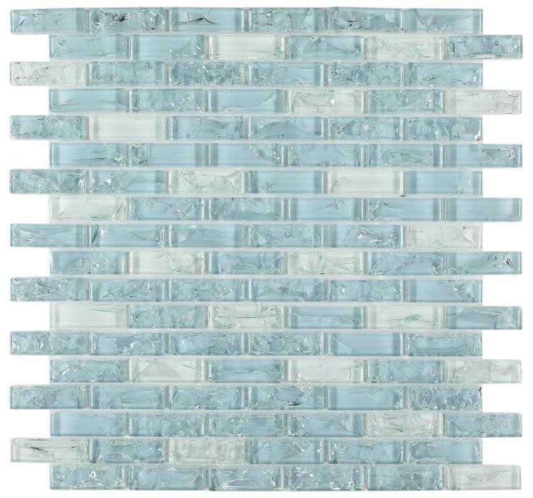 Icy Ocean Blue Brick Crackled Glass Mosaic Tilezz 