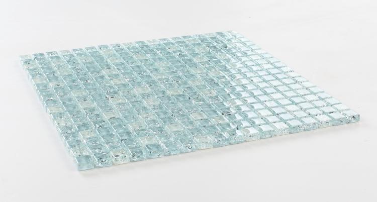 Icy Ocean Blue Cube Crackled Glass Mosaic Tilezz 
