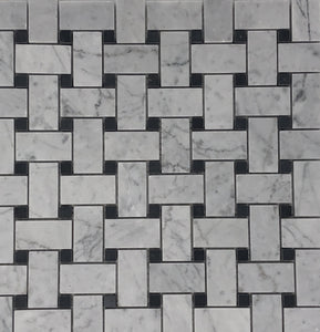 Carrara White Basketweave with Black Marble Polished/Honed Stone Tilezz 