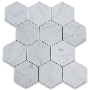 Carrara White Hexagon 5" Polished/Honed Stone Tilezz 