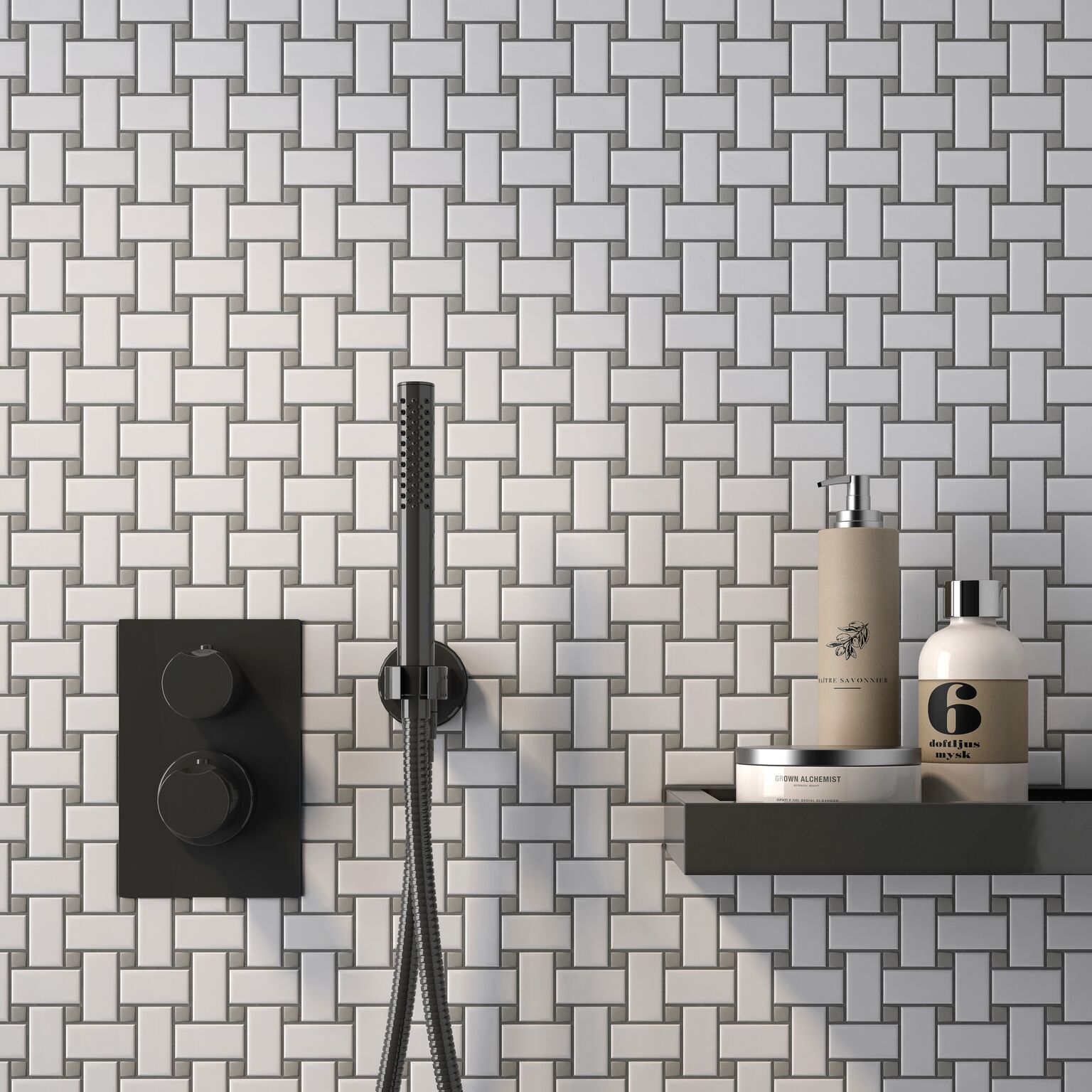 Simple City White and Gray Basketweave Ceramic Mosaic Tile Tilezz 