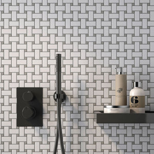 Simple City White and Gray Basketweave Ceramic Mosaic Tile Tilezz 