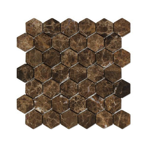 Emperador Dark Tumbled 2" Hexagon Mosaic Tile Stone Tilezz 