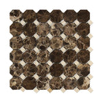 Load image into Gallery viewer, Emperador Dark Polished Octagon Mosaic w/ Crema Marfil Dots Stone Tilezz 
