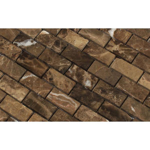 Emperador Dark 1x2 Tumbled Brick Mosaic Tile Stone Tilezz 