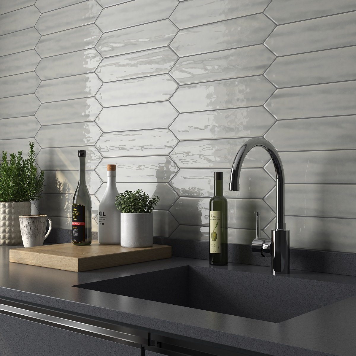 Chanelle Dark Gray 3"x12" Picket Ceramic Subway Tile Tilezz 