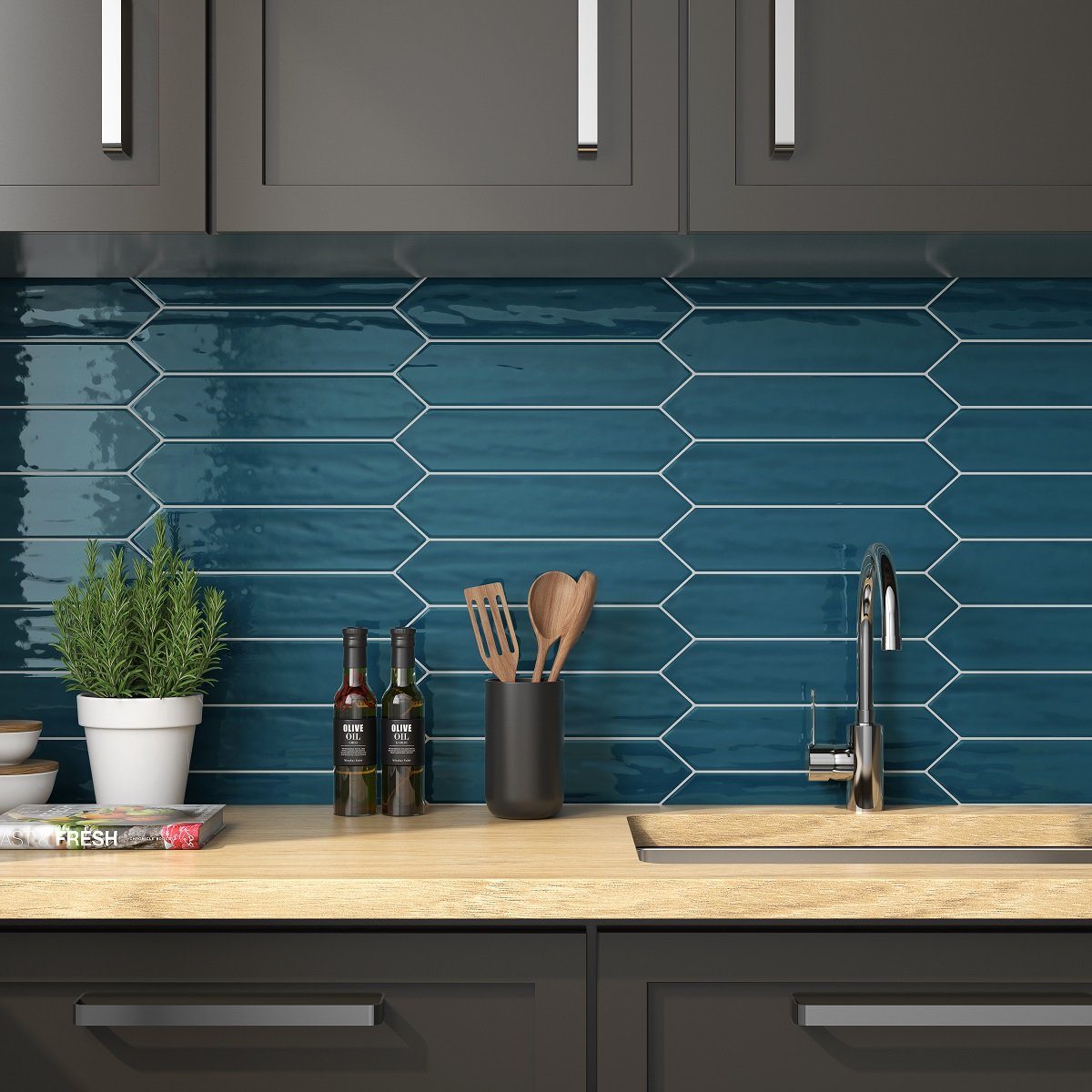 Chanelle Peacock Green 3"x12" Picket Ceramic Subway Tile Tilezz 