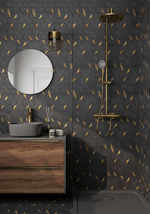 Load image into Gallery viewer, Nero Marquina + Gold Brass Hexagon Marble Waterjet Mosaic Tilezz 
