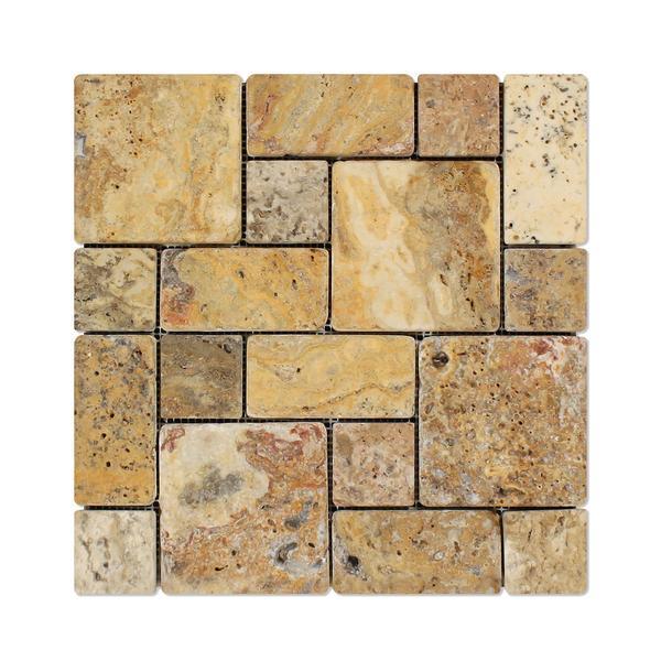 Scabos Travertine 3 Pieced Mini Pattern Tumbled Mosaic Tile Stone Tilezz 