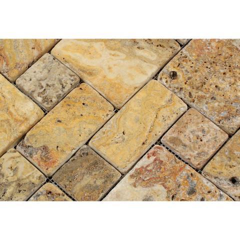 Scabos Travertine 3 Pieced Mini Pattern Tumbled Mosaic Tile Stone Tilezz 