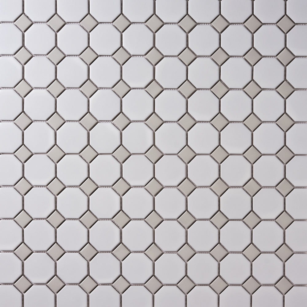Simple White and Gray Octagon Ceramic Mosaic Matte Tilezz 