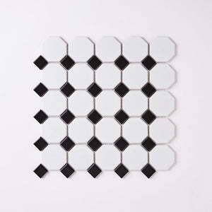 Simple White and Black Octagon Ceramic Mosaic Matte Tilezz 