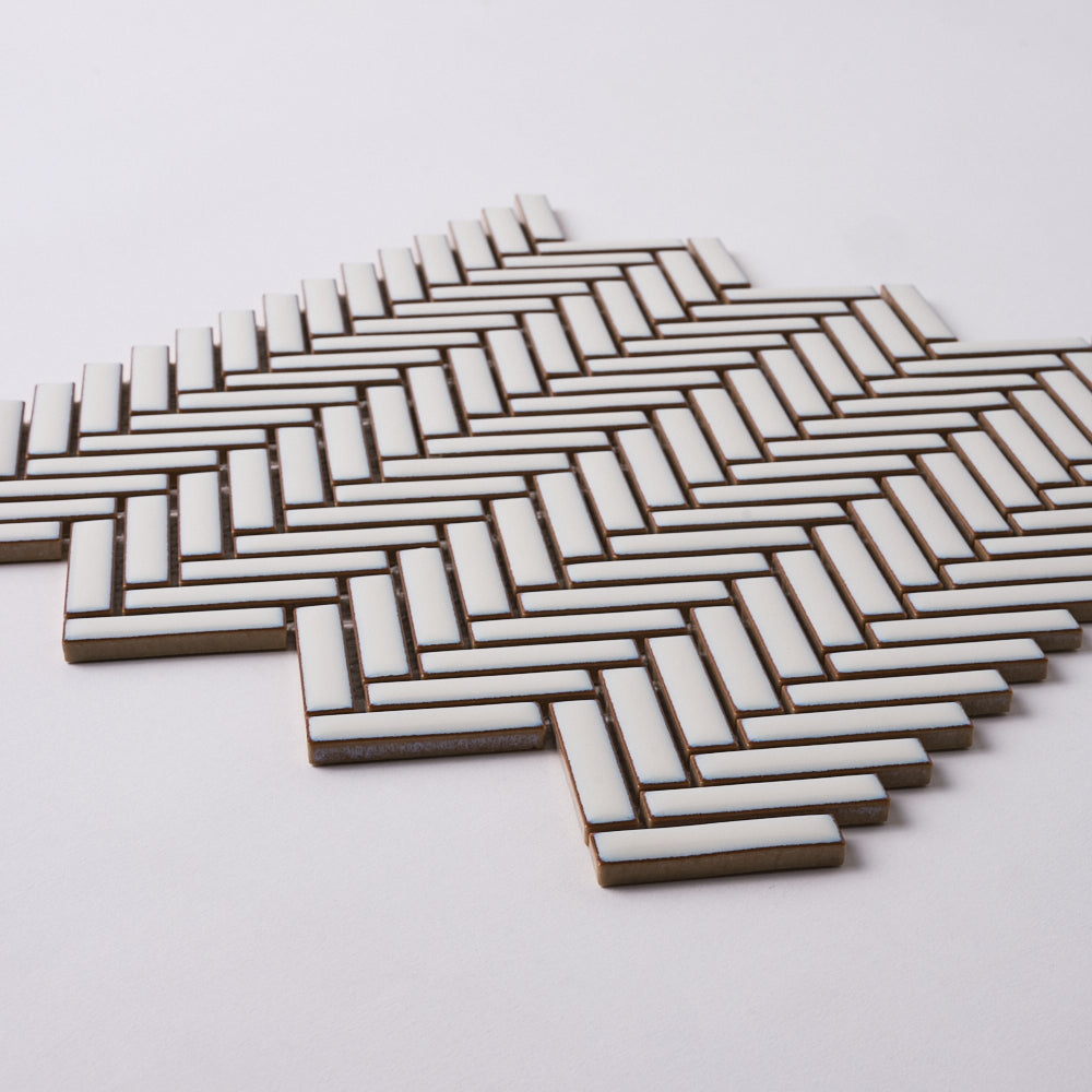 Simple Antique White Skinny Herringbone Ceramic Mosaic Tilezz 