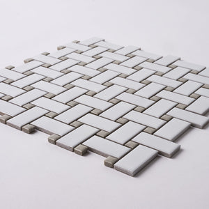 Simple White and Gray Basketweave Ceramic Mosaic Matte Tilezz 