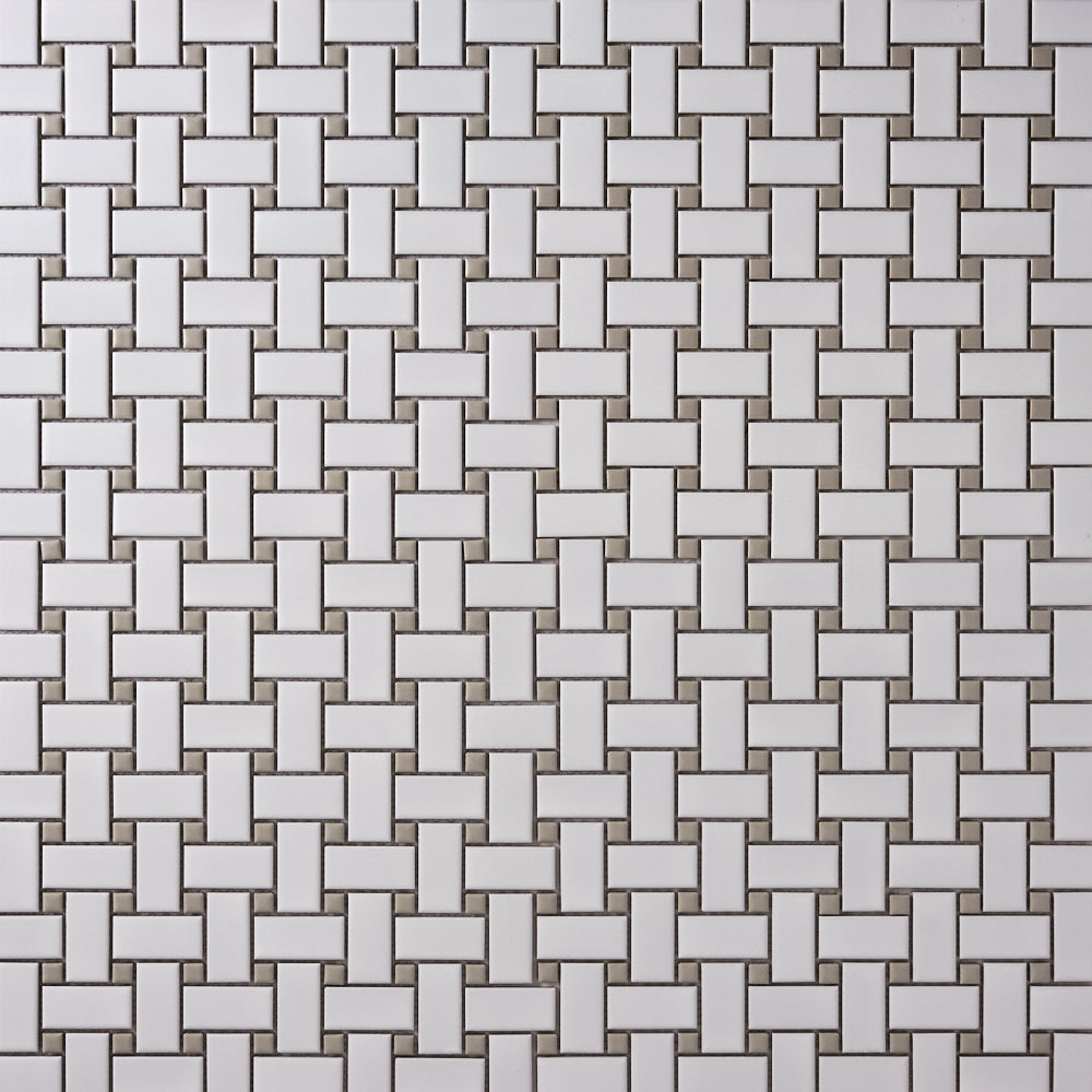 Simple White and Gray Basketweave Ceramic Mosaic Matte Tilezz 