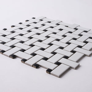 Simple White and Black Basketweave Ceramic Mosaic Matte Tilezz 