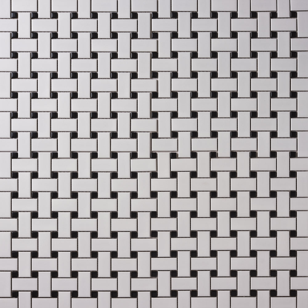 Simple White and Black Basketweave Ceramic Mosaic Matte Tilezz 