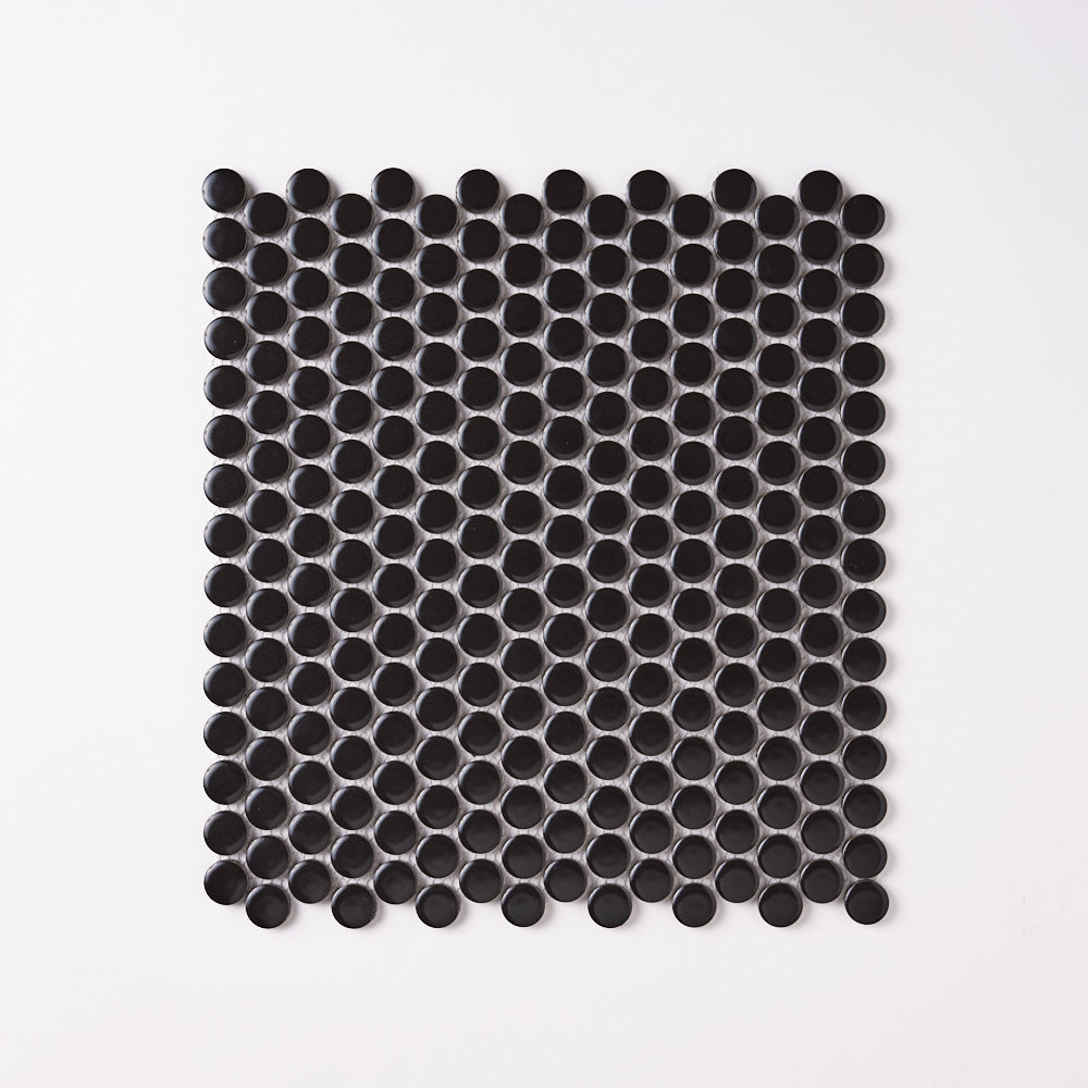 Simple Black Penny Round Ceramic Mosaic Tilezz 