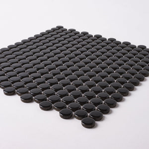 Simple Black Penny Round Ceramic Mosaic Tilezz 