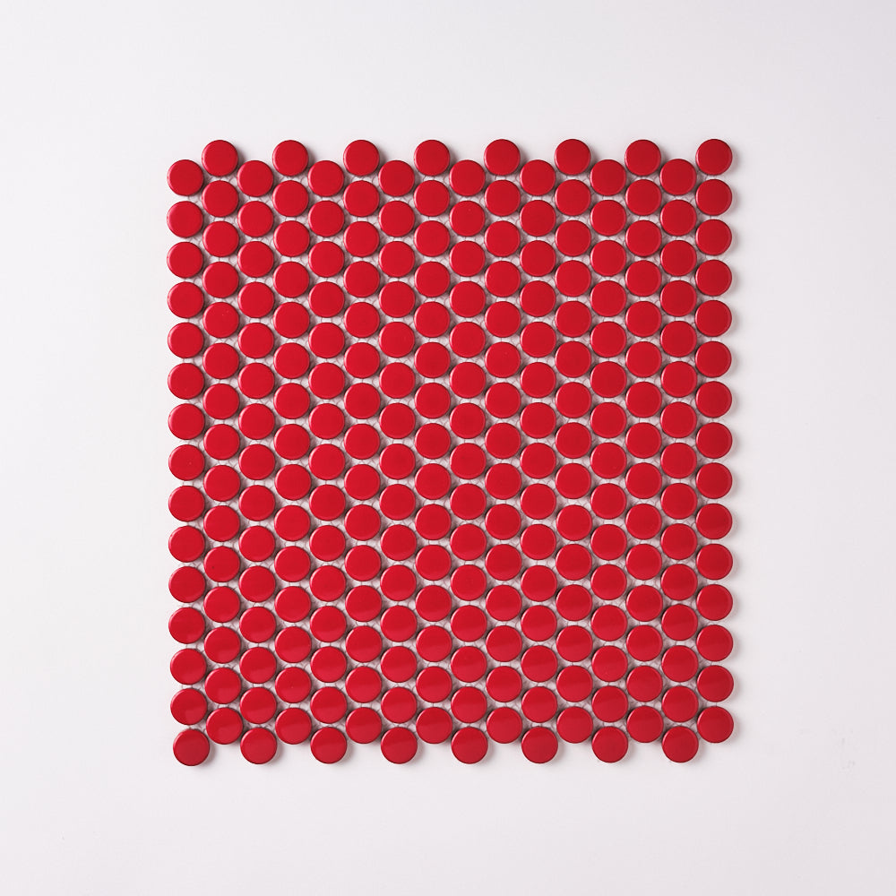 Simple Red Penny Round Ceramic Mosaic Glossy Tilezz 