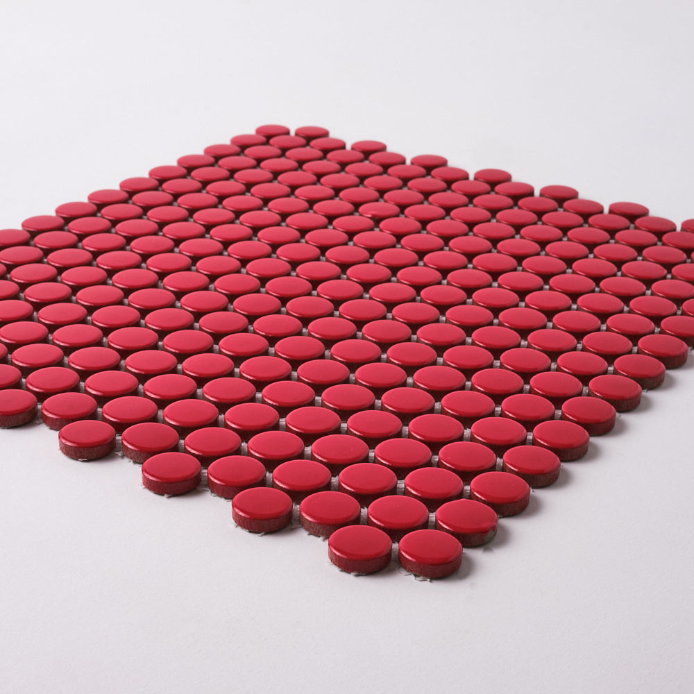 Simple Red Penny Round Ceramic Mosaic Glossy Tilezz 