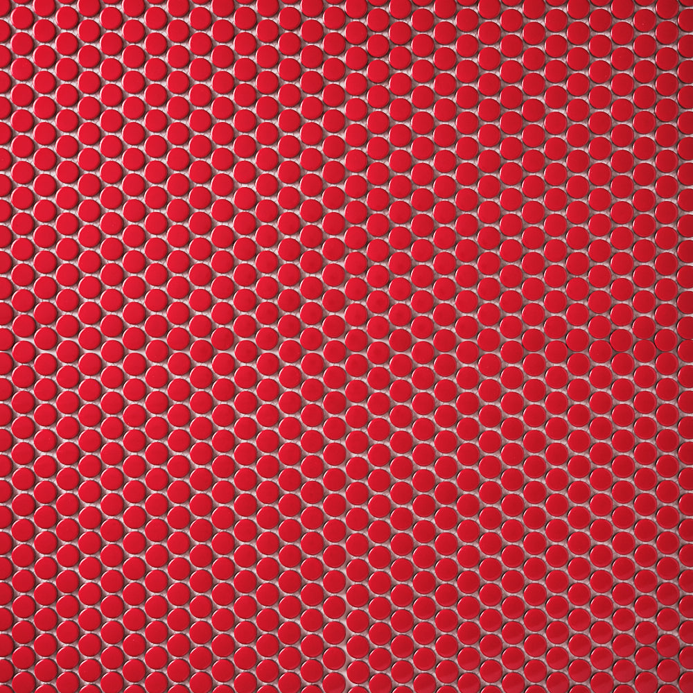 Simple Red Penny Round Ceramic Mosaic Glossy Tilezz 
