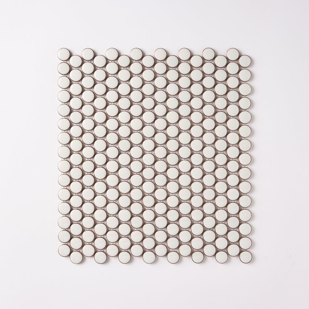 Simple Pearl White Penny Round Ceramic Mosaic Glossy Tilezz 