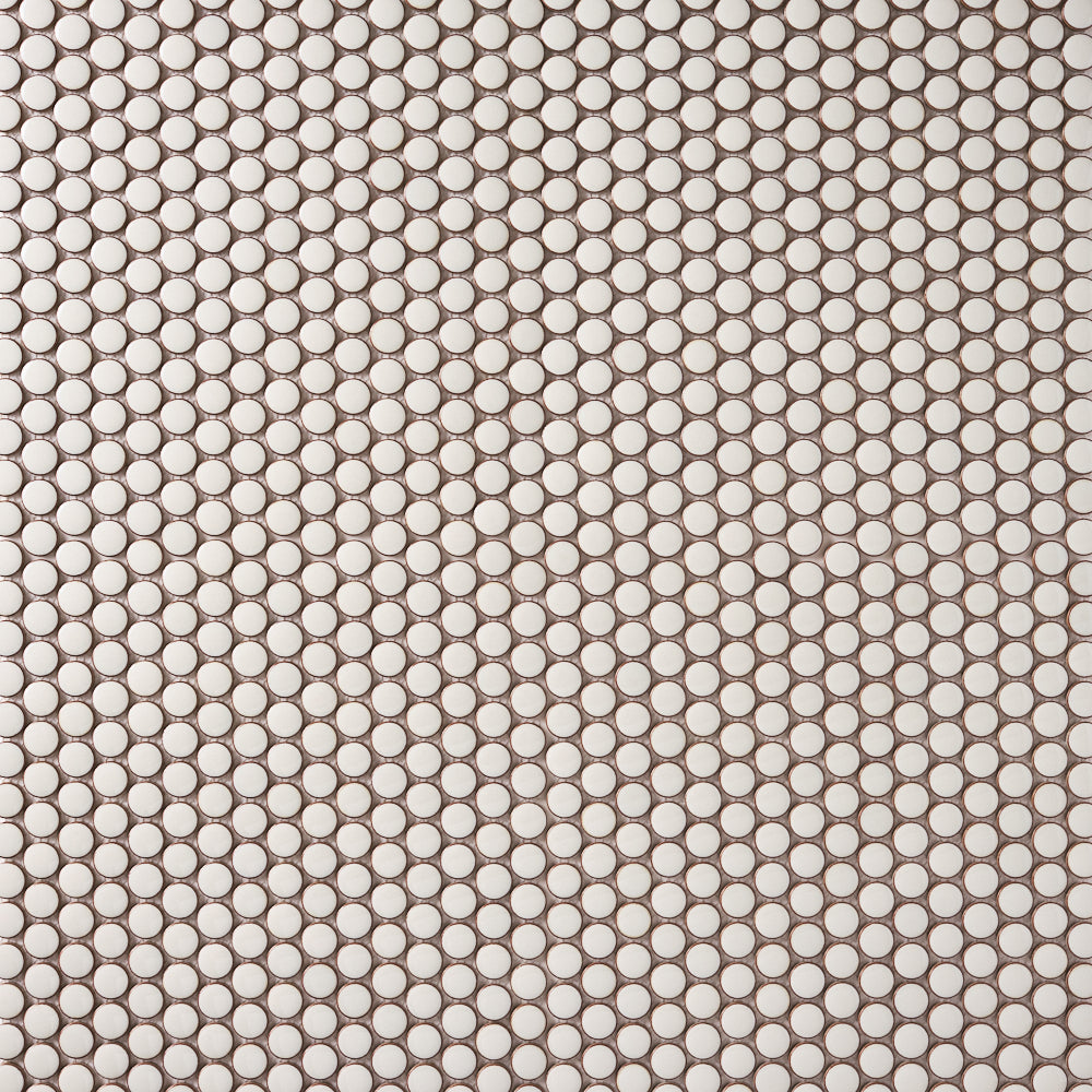 Simple Pearl White Penny Round Ceramic Mosaic Glossy Tilezz 