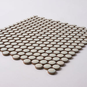 Simple Cream Penny Round Ceramic Mosaic Glossy Tilezz 