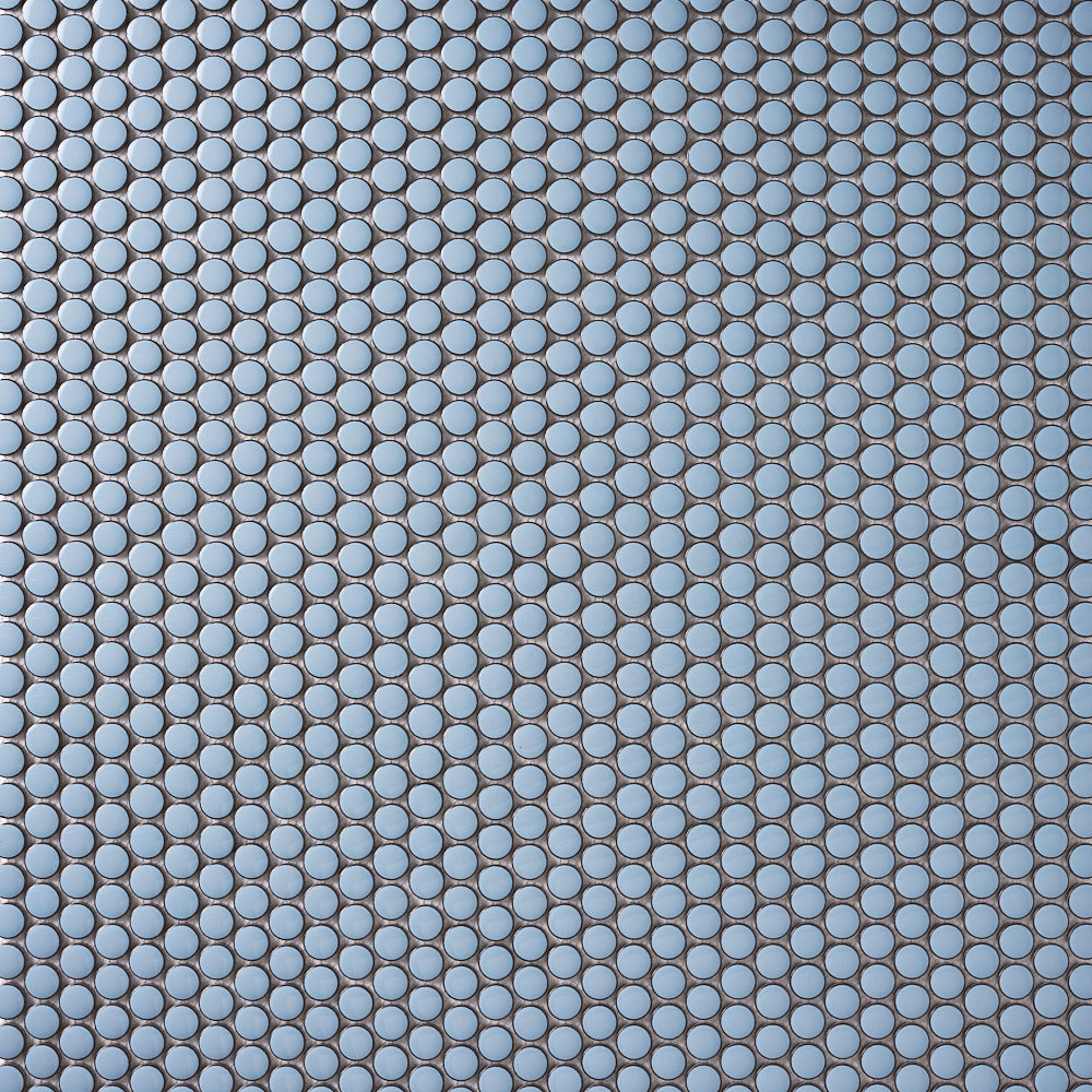 Simple Sky Blue Penny Round Ceramic Mosaic Glossy Tilezz 
