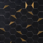 Load image into Gallery viewer, Glam Nero Marquina + Gold Brass Hexagon Mosaic Tilezz 
