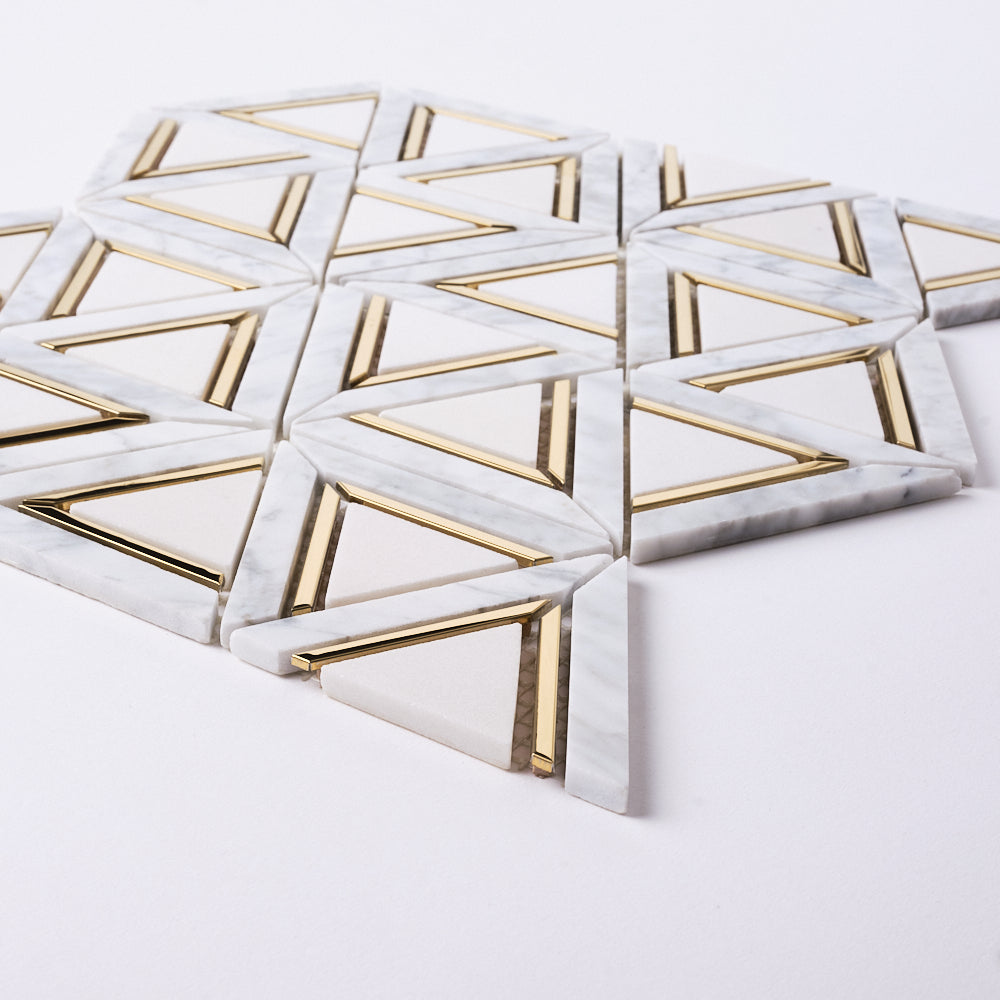 Glam Carrara White + Brass Melbourne Mosaic Tilezz 