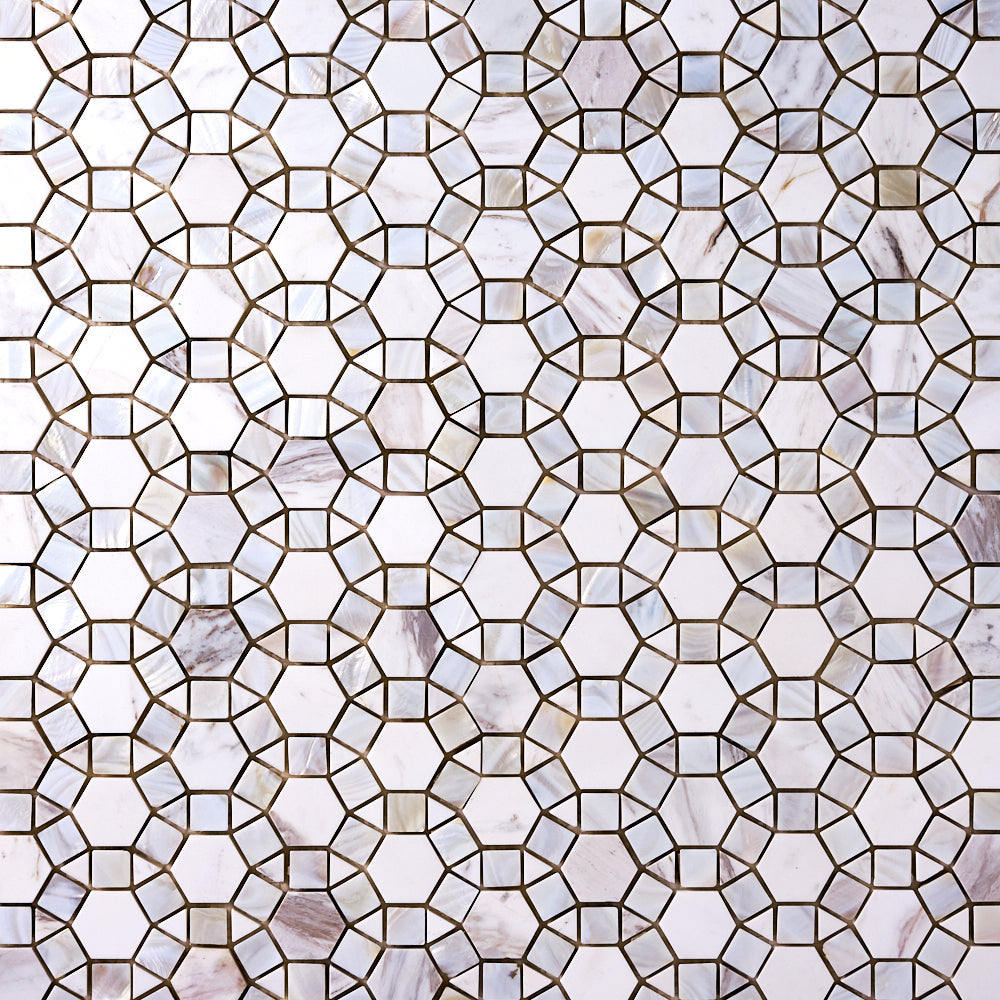 Glam Mother of Pearl Geometry Mosaic Tilezz 
