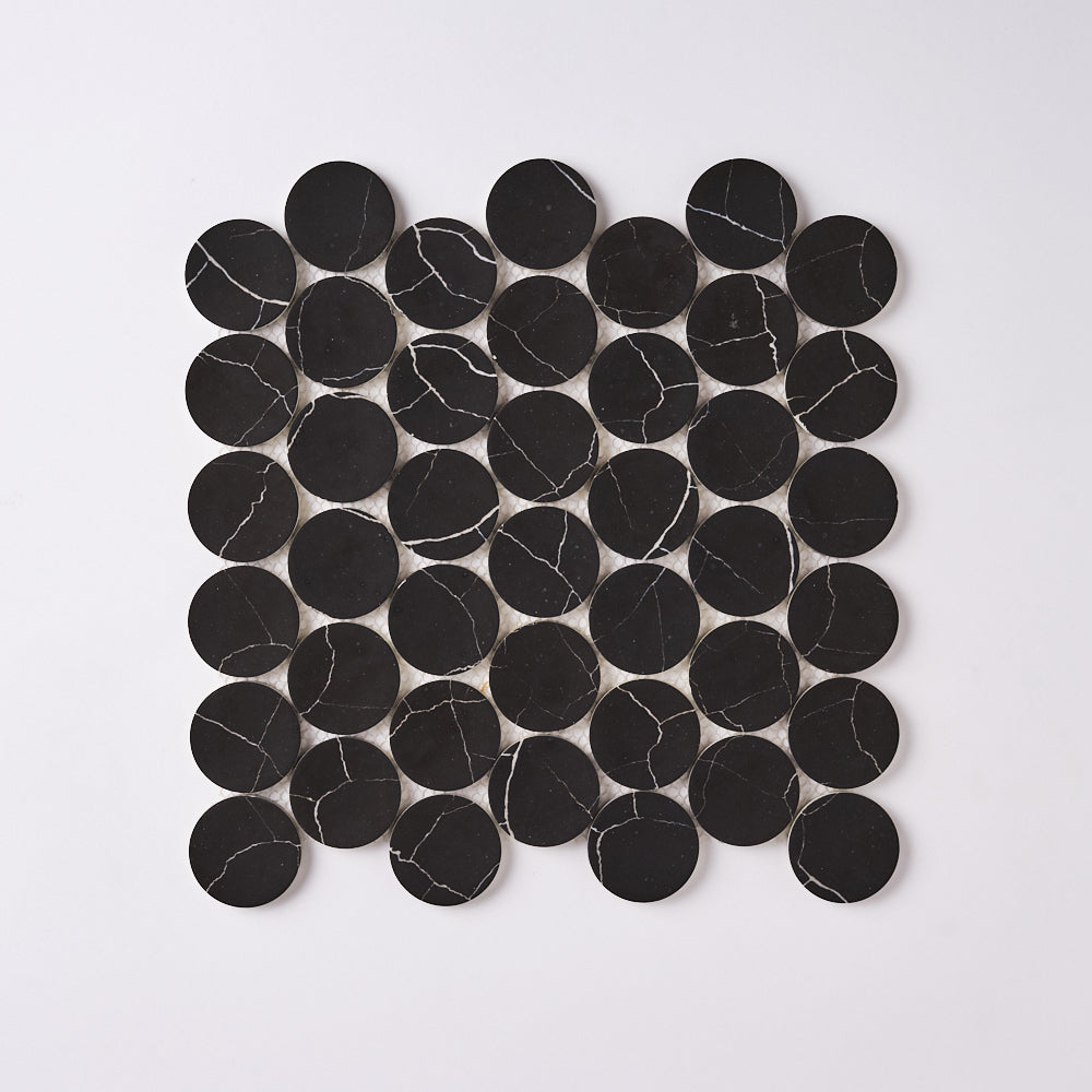 Glam Nero Marquina Large Penny Round Mosaic Tilezz 