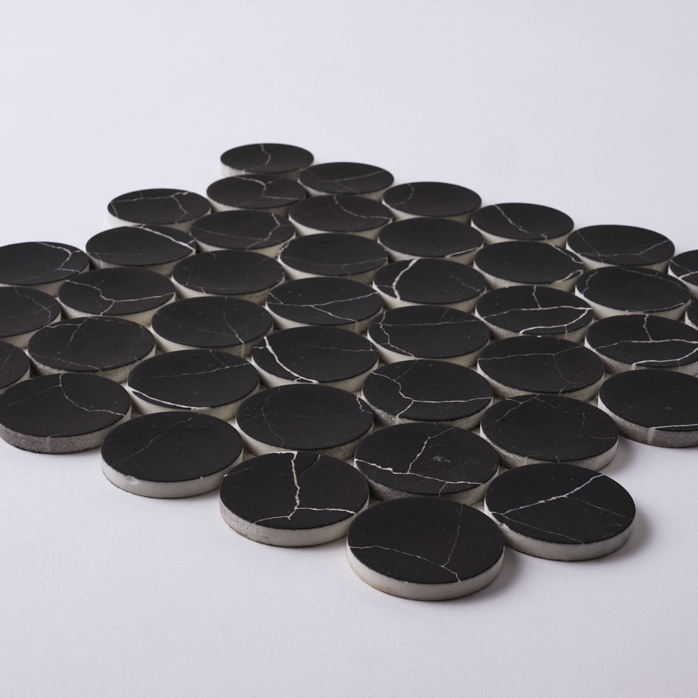 Glam Nero Marquina Large Penny Round Mosaic Tilezz 