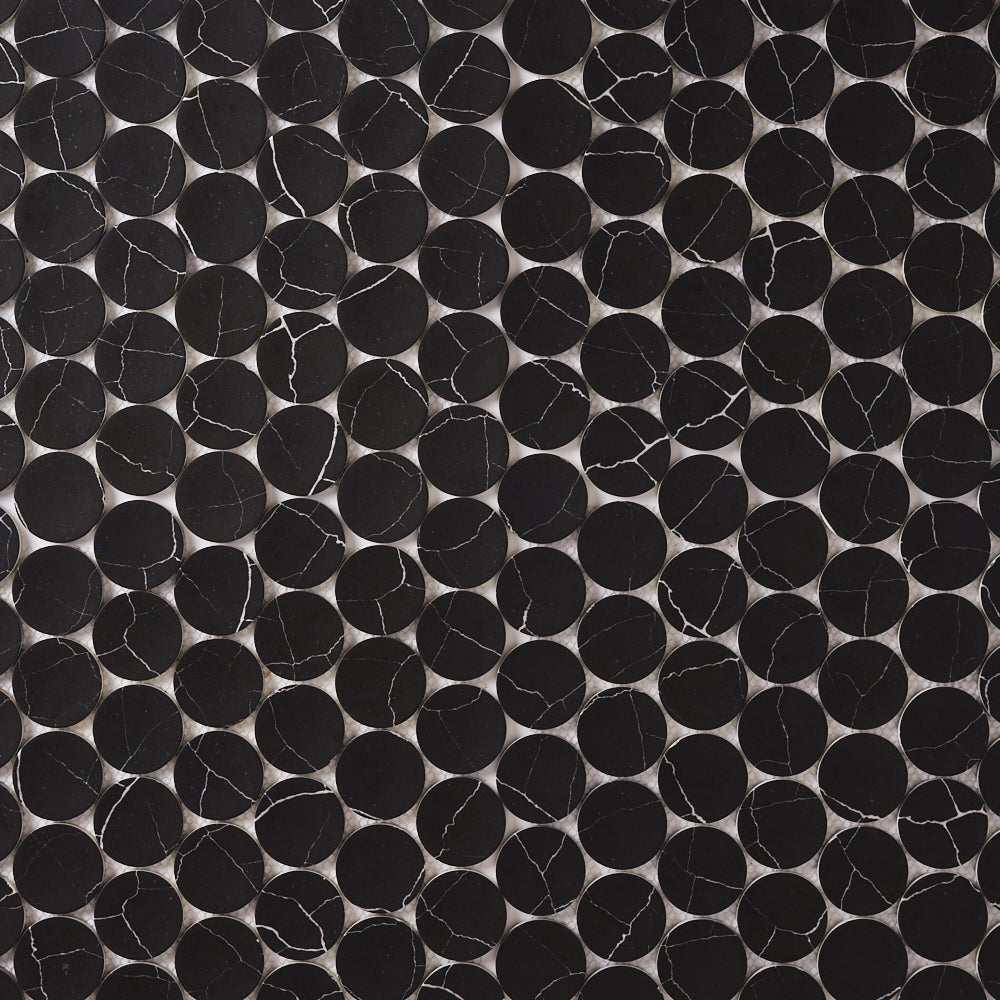 Glam Nero Marquina Large Penny Round Mosaic Tilezz 