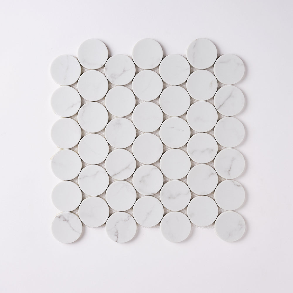 Glam White Statuary Large Penny Round Mosaic Tilezz 